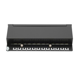 Digitus Panel krosowy (patch panel) desktop (biurkowy) 12x RJ45, LSA poziom, kat.6A, ekranowany, czarny, prowadnica kabli
