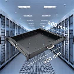 QOLTEC PÓŁKA Z UCHWYTEM DO SZAFY RACK | 600600 | WYSUWANA | CZARNA
