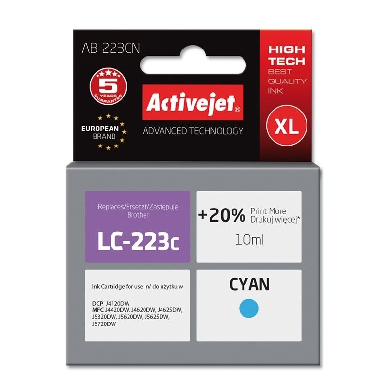 Activejet AB-223CN Tusz (zamiennik Brother LC223C Supreme 10 ml niebieski) Activejet AB-223CN Tusz (zamiennik Brother LC223C Supreme 10 ml niebieski)
