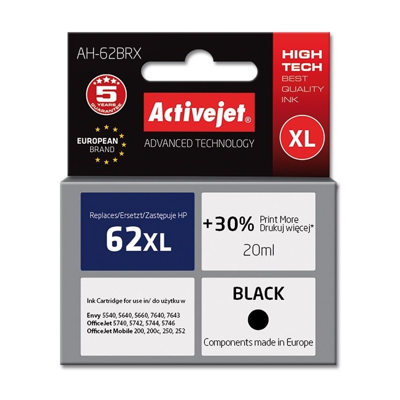 Activejet AH-62BRX Tusz (zamiennik HP 62XL C2P05AE Premium 20 ml czarny) Activejet AH-62BRX Tusz (zamiennik HP 62XL C2P05AE Premium 20 ml czarny)