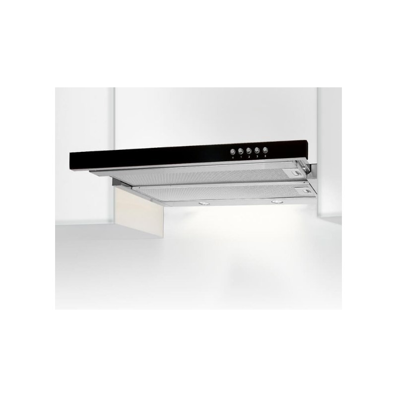 Okap podszafkowy teleskopowy AKPO WK-7 LIGHT GLASS 60 INOX CZARNY (600mm kolor inox, front czarne szkło)