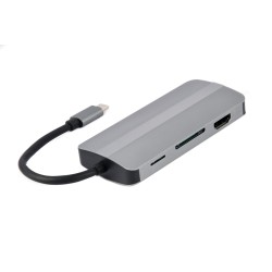 GEMBIRD MULTI ADAPTER USB TYP-C 8W1 (HUB3.1 + HDMI + VGA + PD + CZYTNIK KART + DŹWIĘK STEREO), SZARY
