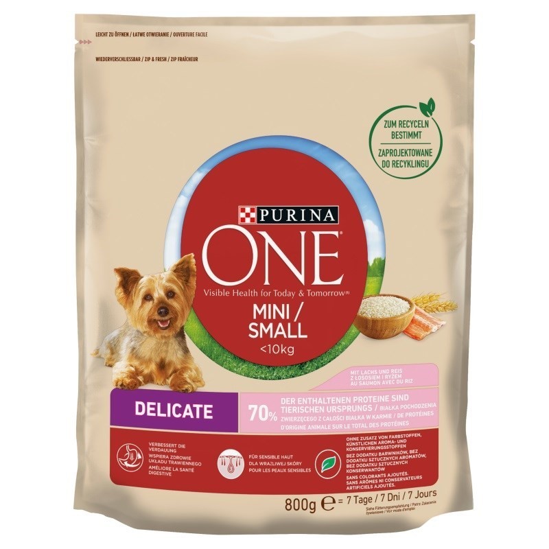 PURINA One Mini/Small Sensitive Łosoś, ryż - sucha karma dla psa - 800 g