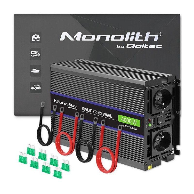 Qoltec Przetwornica napięcia Monolith 4000 MS Wave 51928, 12V na 230V, 2000/4000W, USB