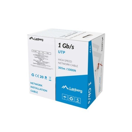 LANBERG KABEL UTP 1GB/S 305M DRUT CCA CZERWONY LCU6-10CC-0305-R