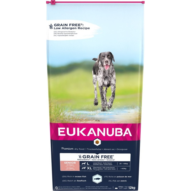 EUKANUBA Grain Free Senior Duże i olbrzymie rasy, Ryby oceaniczne - sucha karma dla psa - 12 kg