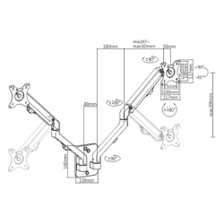 GEMBIRD REGULOWANE RAMIĘ NA 2 MONITORY DO MONTAŻU NA ŚCIANIE 17-27, 100X100MM, DO 7 KG