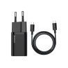 BASEUS ŁADOWARKA SIECIOWA Z KABLEM USB-C DO USB-C TZCCSUP-L01 SUPER SI 1C 25W CZARNA