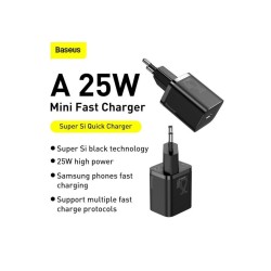 BASEUS ŁADOWARKA SIECIOWA Z KABLEM USB-C DO USB-C TZCCSUP-L01 SUPER SI 1C 25W CZARNA