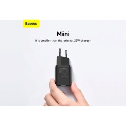 BASEUS ŁADOWARKA SIECIOWA Z KABLEM USB-C DO USB-C TZCCSUP-L01 SUPER SI 1C 25W CZARNA
