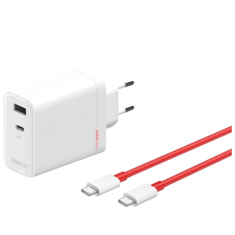 Ładowarka sieciowa OnePlus SuperVOOC GaN Dual Charger 120W USB-A/USB-C + kabel USB-C 1m Biała Ładowarka sieciowa OnePlus SuperVOOC GaN Dual Charger 120W USB-A/USB-C + kabel USB-C 1m Biała