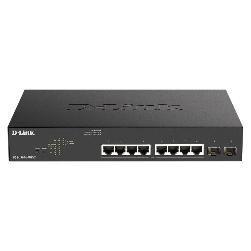 D-Link DGS-1100-10MPV2 Zarządzany L2 Gigabit Ethernet (10/100/1000) Obsługa PoE 1U Czarny D-Link DGS-1100-10MPV2 Zarządzany L2 Gigabit Ethernet (10/100/1000) Obsługa PoE 1U Czarny