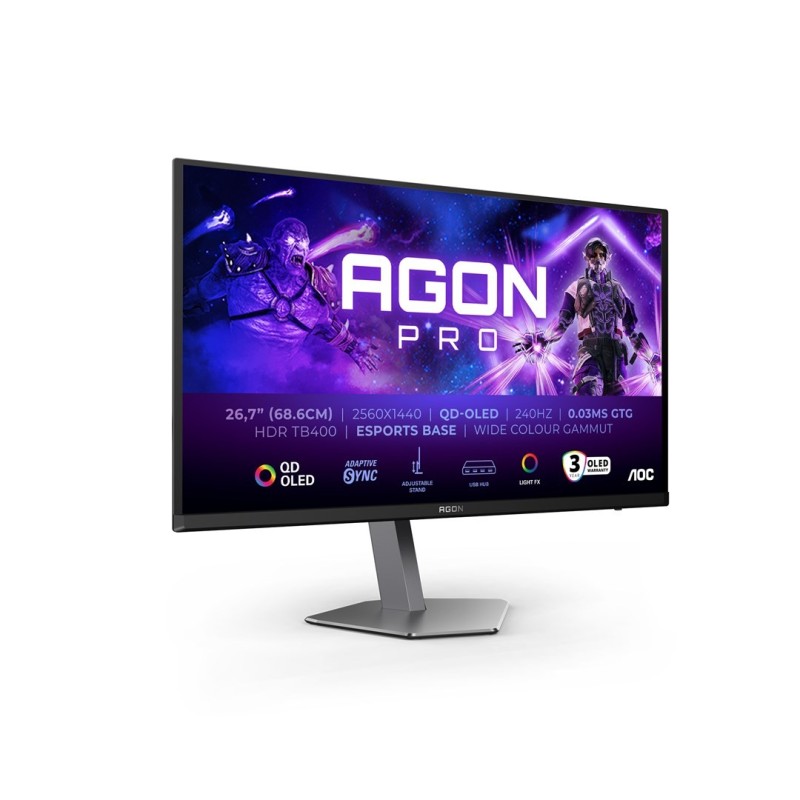 AOC AGON PRO AG276QZD2 monitor komputerowy 67,8 cm (26.7") 2560 x 1440 px Quad HD QD-OLED Szary AOC AGON PRO AG276QZD2 monitor komputerowy 67,8 cm (26.7") 2560 x 1440 px Quad HD QD-OLED Szary