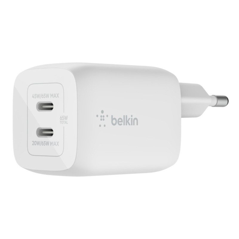 Ładowarka Belkin BoostCharge Pro Dual USB-C PD 3.0 PPS GaN Wall Charger 65W White Ładowarka Belkin BoostCharge Pro Dual USB-C PD 3.0 PPS GaN Wall Charger 65W White