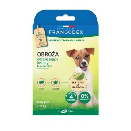 FRANCODEX Obroża dla małych psów do 10 kg odstraszająca insekty - 4 miesiące ochrony - 35 cm