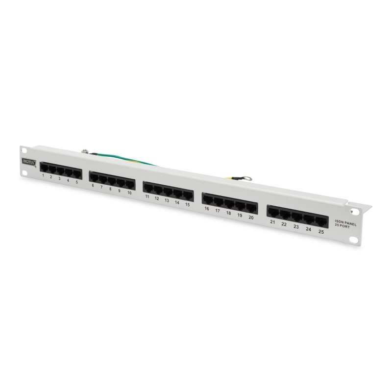 Digitus Panel krosowy (patch panel) ISDN 19" 25x RJ45 (8P4C), LSA poziom, kat.3, nieekranowany, 1U, szary Digitus Panel krosowy (patch panel) ISDN 19" 25x RJ45 (8P4C), LSA poziom, kat.3, nieekranowany, 1U, szary