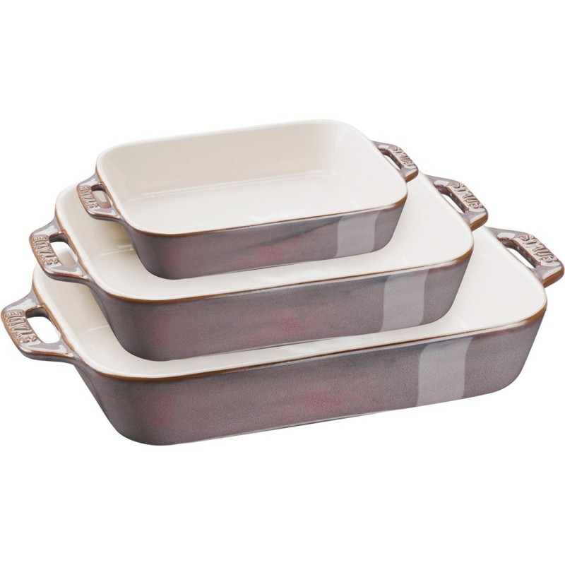 Zestaw 3 prostokątnych półmisków ceramicznych STAUB 40508-173-0 - antyczny szary Zestaw 3 prostokątnych półmisków ceramicznych STAUB 40508-173-0 - antyczny szary