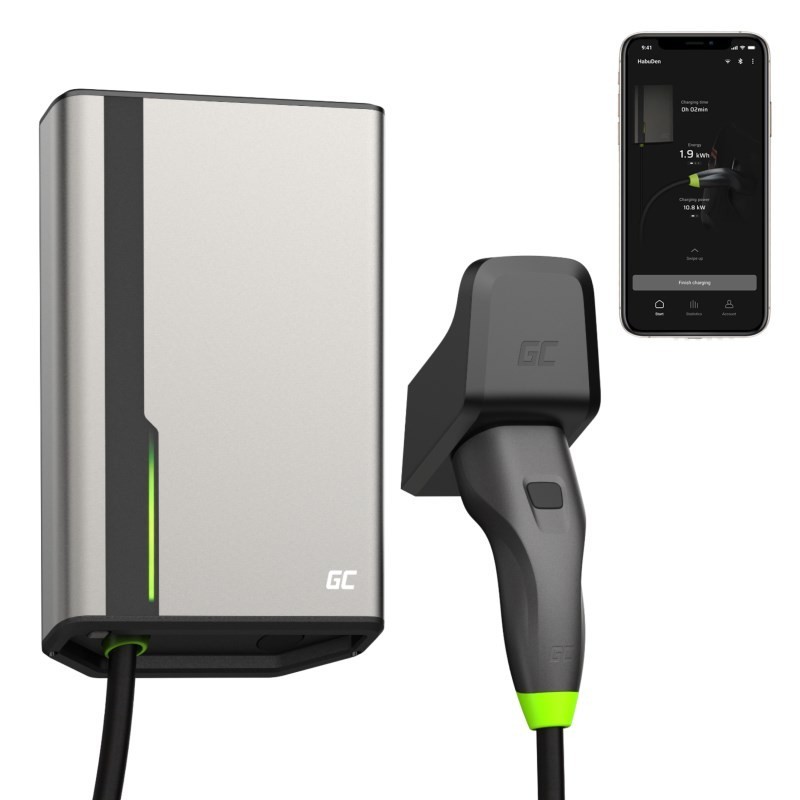 Green Cell GC HabuDen Wallbox 22kW 32A 7,5m Kabel Typ 2 Inteligentna Stacja Ładowania EV z Aplikacją GC App Bluetooth WiFi Green Cell GC HabuDen Wallbox 22kW 32A 7,5m Kabel Typ 2 Inteligentna Stacja Ładowania EV z Aplikacją GC App Bluetooth WiFi