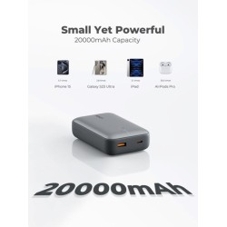 AUKEY POWERBANK 20 000 MAH, USB-C 22,5W, USB-A,MINI, SZARY