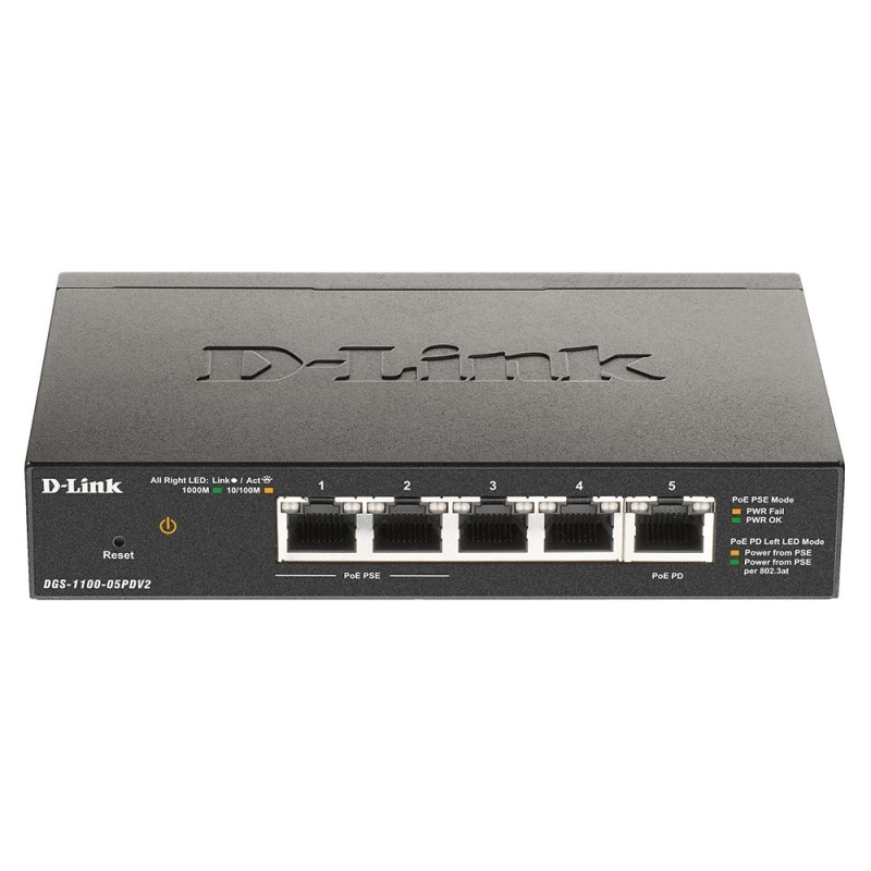 D-Link DGS-1100-05PDV2 łącza sieciowe Zarządzany Gigabit Ethernet (10/100/1000) Obsługa PoE Czarny D-Link DGS-1100-05PDV2 łącza sieciowe Zarządzany Gigabit Ethernet (10/100/1000) Obsługa PoE Czarny