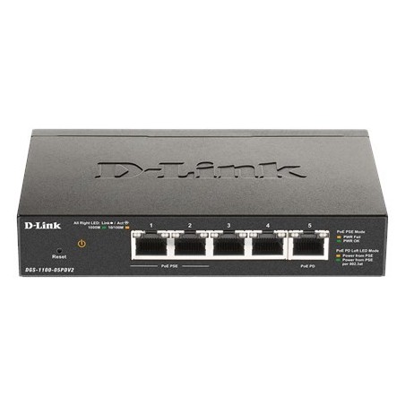 D-Link DGS-1100-05PDV2 łącza sieciowe Zarządzany Gigabit Ethernet (10/100/1000) Obsługa PoE Czarny