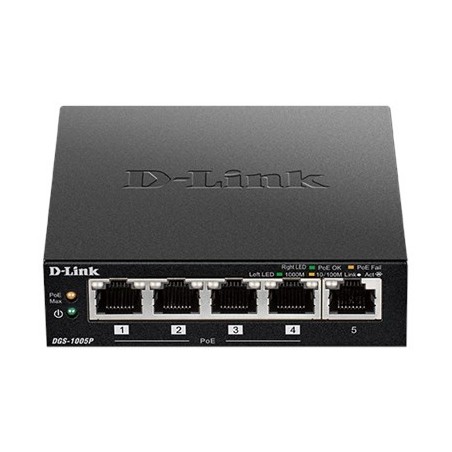 D-Link DGS-1005P/E łącza sieciowe Nie zarządzany Gigabit Ethernet (10/100/1000) Obsługa PoE Czarny