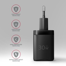 Axagon ACU-PQ30 Ladegerät QC3.0, 4.0/AFC/FCP/PPS/Apple+ PD USB-C, 30W - schwarz - Kompaktes Ladegerät - 1x USB-C und 1x USB-A