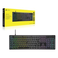 Klawiatura CORSAIR Tas K55 CORE BLACK RGB, Gumowa kopuła, Mechaniczna, USB
