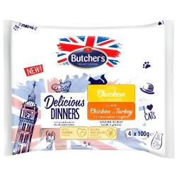 BUTCHER'S Delicious Dinners Kurczak, Kurczak z Indykiem - mokra karma dla kota - 4 x 100 g