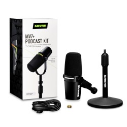 Shure MV7+-K-BNDL - mikrofon lektorski/wokalny ze złączem XLR/USB-C, czarny + statyw biurkowy GATOR