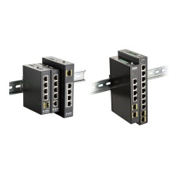 Przemysłowy gigabitowy przełącznik niezarządzalny D-Link z 2 gniazdami SFP - szyna DIN