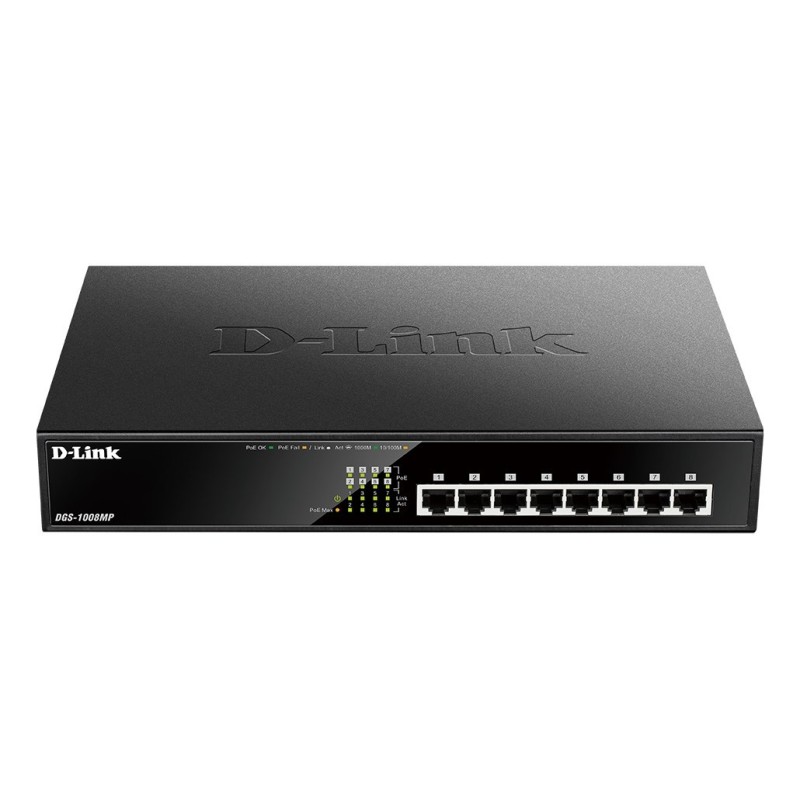 D-Link DGS-1008MP łącza sieciowe Nie zarządzany Gigabit Ethernet (10/100/1000) Obsługa PoE 1U Czarny D-Link DGS-1008MP łącza sieciowe Nie zarządzany Gigabit Ethernet (10/100/1000) Obsługa PoE 1U Czarny