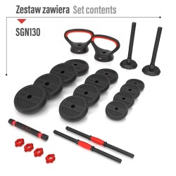 ZESTAW CIĘŻARÓW 6W1 HMS SGN130 (SZTANGA, SZTANGIELKI I KETTLEBELL) 30KG