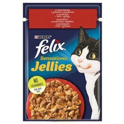 Purina Felix Sensations Jellies z wołowiną w galaretce z pomidorami - mokra karma dla kota - 85 g