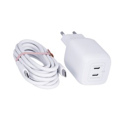 Ładowarka Belkin BoostCharge Pro Dual USB-C PD 3.0 PPS GaN Wall Charger 65W + USB-C to USB-C Cable 2m White