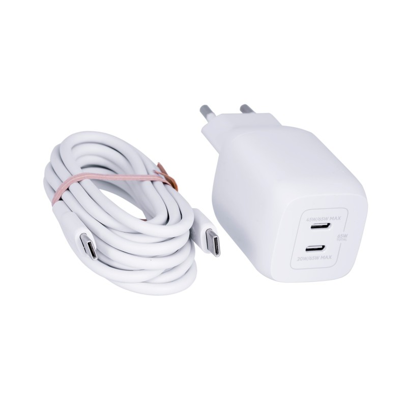 Ładowarka Belkin BoostCharge Pro Dual USB-C PD 3.0 PPS GaN Wall Charger 65W + USB-C to USB-C Cable 2m White Ładowarka Belkin BoostCharge Pro Dual USB-C PD 3.0 PPS GaN Wall Charger 65W + USB-C to USB-C Cable 2m White