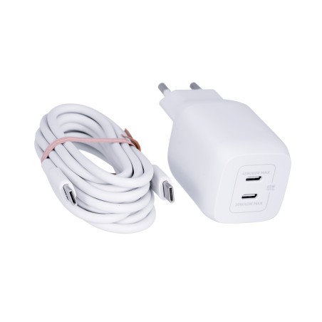 Ładowarka Belkin BoostCharge Pro Dual USB-C PD 3.0 PPS GaN Wall Charger 65W + USB-C to USB-C Cable 2m White