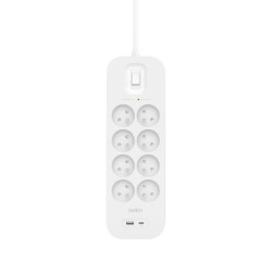 Listwa zasilająca Belkin Power Surge 8-PORT + 1xUSB-A +1xUSB-C 2.4A PD 900J 2m White