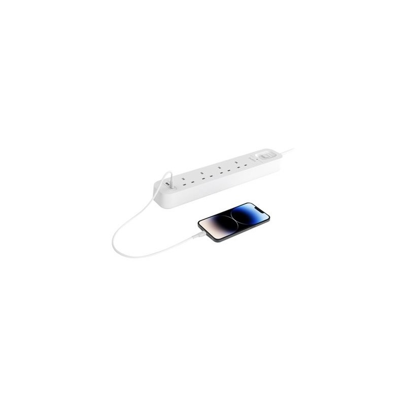 Listwa zasilająca Belkin Power Surge 4-PORT + 1xUSB-A +1xUSB-C 2.4A PD 525J 2m White Schuko Listwa zasilająca Belkin Power Surge 4-PORT + 1xUSB-A +1xUSB-C 2.4A PD 525J 2m White Schuko