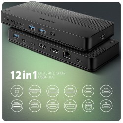Axagon HMC-U4 stacja dokująca Przewodowa USB4 Czarny
