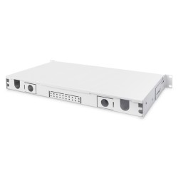 Panel krosowy FO bez płyty czołowej 19'' 1U, wysuwany, dławnica PG13.5 i PG16, opaski/uchwyty, szary