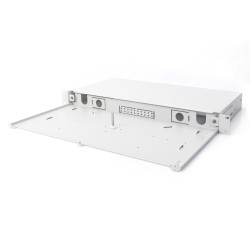 Panel krosowy FO bez płyty czołowej 19'' 1U, wysuwany, dławnica PG13.5 i PG16, opaski/uchwyty, szary