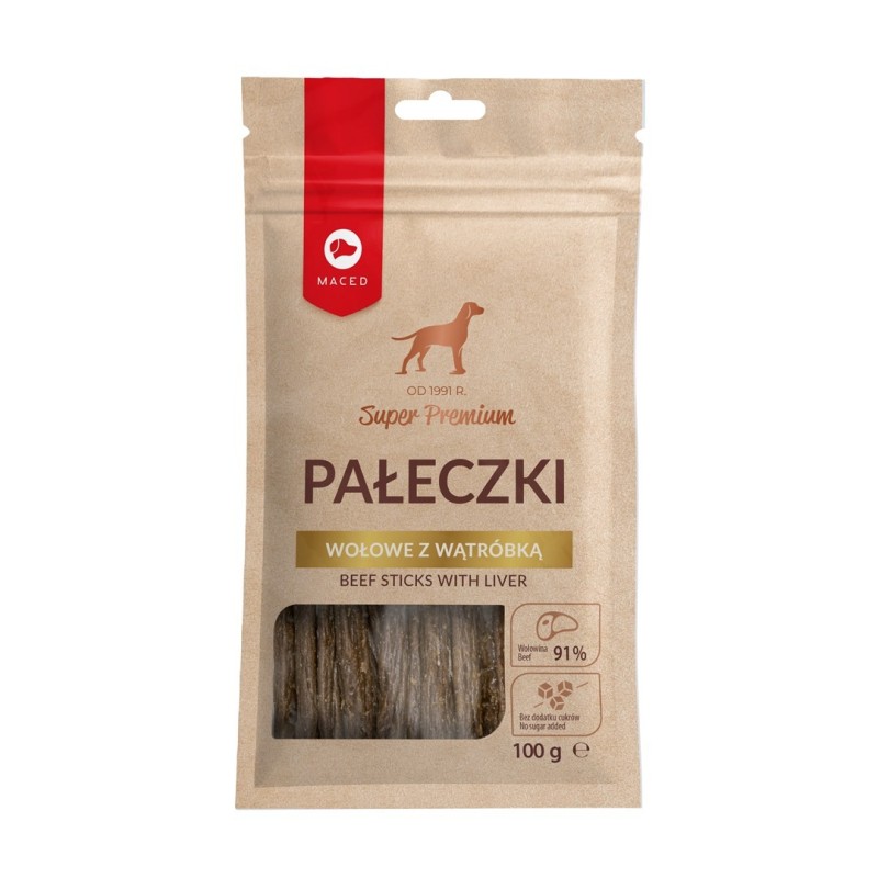MACED Pałeczki wołowe z wątróbką - przysmak dla psa - 100 g MACED Pałeczki wołowe z wątróbką - przysmak dla psa - 100 g