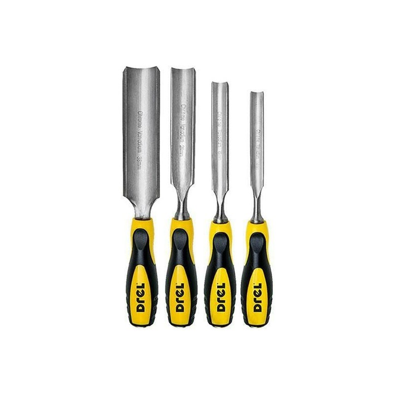 Zestaw dłut do drewna DREL (24mm,38mm,14mm,18mm 4szt.) Zestaw dłut do drewna DREL (24mm,38mm,14mm,18mm 4szt.)