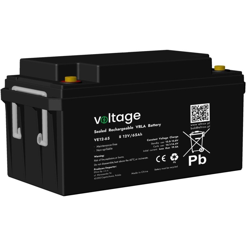 Akumulator AGM Voltage 12V 65Ah VE12-65 Żywotność 6-9 lat