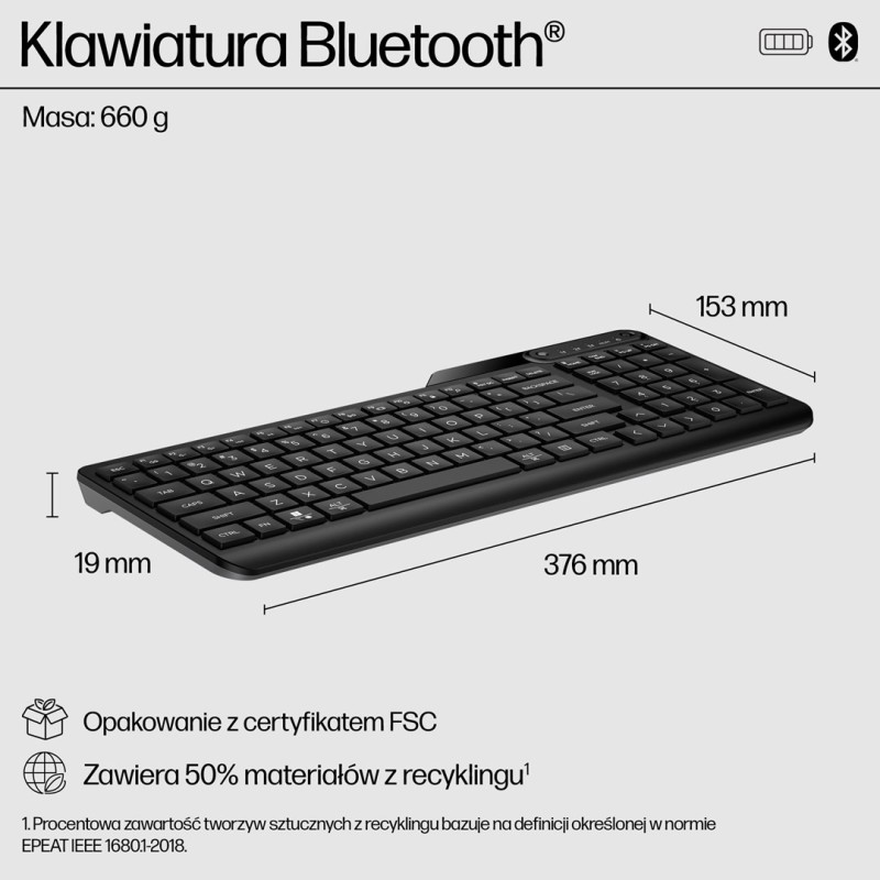 Klawiatura HP 460 Multi-Device Bluetooth Keyboard bezprzewodowa czarna 7N7B8AA Klawiatura HP 460 Multi-Device Bluetooth Keyboard bezprzewodowa czarna 7N7B8AA
