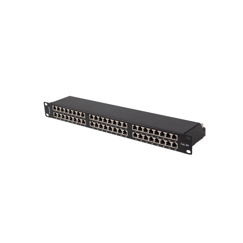 PATCH PANEL 48 PORT 1U 19" KAT.6A FTP EKRANOWANY CZARNY LANBERG
