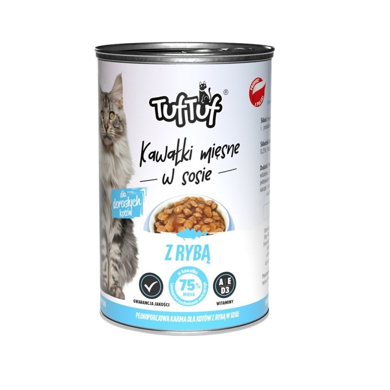 Tuf Tuf kawałki mięsne z rybą dla kota puszka 415g Tuf Tuf kawałki mięsne z rybą dla kota puszka 415g