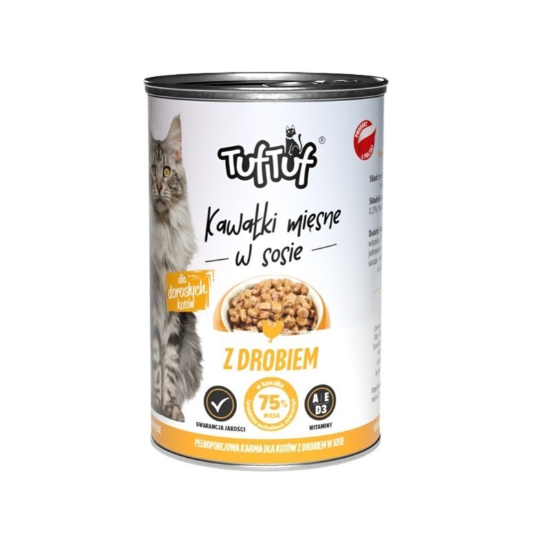 Tuf Tuf kawałki mięsne z drobiem dla kota puszka 415g Tuf Tuf kawałki mięsne z drobiem dla kota puszka 415g