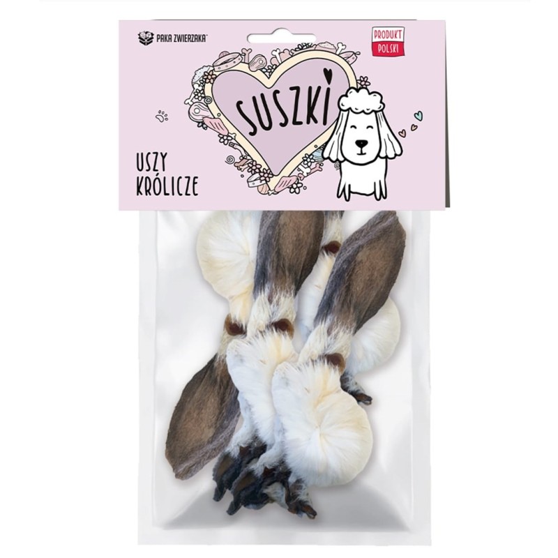 Paka Zwierzaka suszki Uszy królicze z sierścią 4szt Paka Zwierzaka suszki Uszy królicze z sierścią 4szt